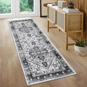 Vintage Runner Rug 2x6 Washable Non Slip Kitchen Rug Oriental Tribal Entryway Rug 2'x6' Black