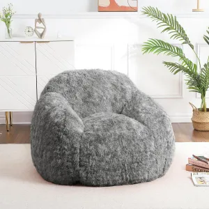 Bean Bag Chair, Adult Bean Bag Couch with Armrest, Soft Fluffy Faux Fur Beanbag Chair for Reading, Plush Lazy Sofa High-Density Foam Floor Sofa for Living Room, Black