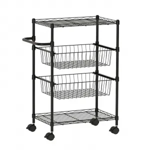 4 Tier Rolling Carts, Metal Wire Utility Cart with Wheels & Handle Bar, 110 Lbs Heavy Duty Kitchen Serving Trolley Food Storage Cart for Restaurant, Kitchen Mobile Shelf Organizer, Black