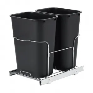 2×35QT Garbage Waste Recyling Bin with Full Extension Slides, Space-Saving Design, Eco-Friendly Waste Management, Multi-Purpose Bins, Pullout Trash Can for Under Kitchen Cabinets, Black