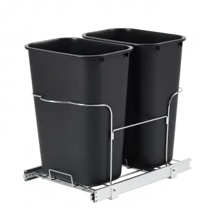 2×25 QT Garbage Waste Recyling Bin with Full Extension Slides, Space-Saving Design, Eco-Friendly Waste Management, Multi-Purpose Bins, Pullout Trash Can for Under Kitchen Cabinets, Black