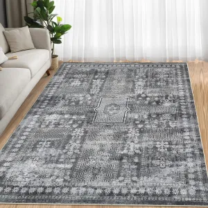 Area Rug 10'x13' Washable Grey Vintage Rug Thin Non Slip Carpet for Living Room Bedroom Dining Room