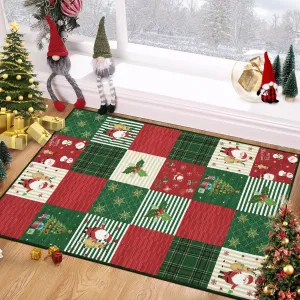 Christmas Door Mat 2x3 Mat Xmas Bath Mat Non-Slip Kithcen Rug Washable Entryway Rug Small Rug with Deer Santa Claus Carpet Winter Doormats for Laundry Bedside 2'x3' Plaid Patchwork