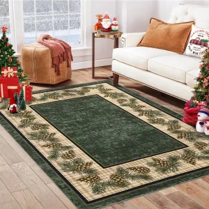 Washable Christmas Area Rug 10x13 Non-Slip Stain-Resistant Polyester Soft Cozy Durable Rubber Backing Living Room Bedroom Dining Office