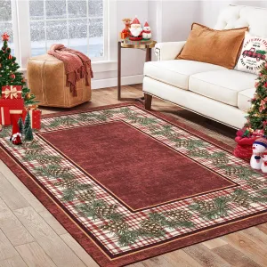Red Christmas Striped Printed Indoor Carpet for Bedroom Washable Soft Non-Shedding Area Rugs for Living Room Bathroom Christmas Decorations Floor Mat 10x13ft