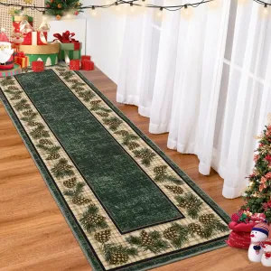 Christmas Runner Rug 2x10 Non-Slip Washable Polyester Low Pile Soft Cozy Kitchen Hallway Entryway