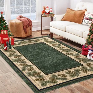 Washable Area Rug 4x6 Rug for Living Room Christmas Rug Green Plaid Rug Non Slip Entryway Rug Grid Soft Accent Rug for Bedroom Low Pile Stain Resistant Carpet for Office Plaid|Green 4'x6'