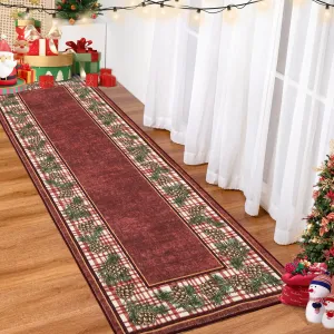 Washable Christmas Runner Rug 2x10 Non-Slip Soft Polyester Low Pile Rubber Backing Kitchen Hallway Entryway
