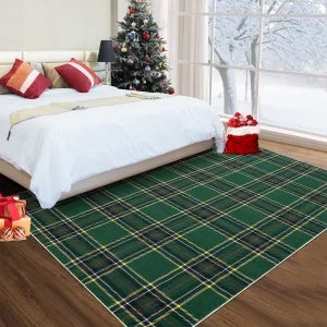 Christmas Area Rug 5x7 Feet Xmas Buffalo Plaid Machine Washable Carpet Rug Holiday Decorative Gingham Check Floor Cover Non Slip Stain Resistant Accent Rug for Living Room Decor, Green