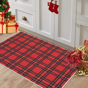 Christmas Door Mat 2x3 Washable Plaid Area Rug Xmas Doormat Non Slip Kitchen Rugs Bath Mat Low Pile Entryway Rug Home Decor Soft Stain Resistant Carpet for Laundry Entance Plaid|Red 2'x3'