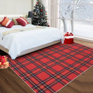 Christmas Washable Area Rug Xmas Buffalo Plaid Area Rugs Holiday Decorative Gingham Check Floor Cover Non-Slip Stain Resistant Accent Rug Farmhouse Dining Bedroom Decor, Red, 4' x 6'