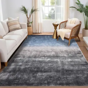 8x10 Large Bedroom Rug Modern Abstract Area Rug Non-Shedding Stain Resistant Washable Non-Slip Grey Blue
