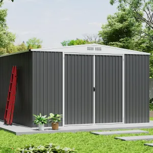 10x10 Outdoor Storage Shed Galvanized Steel Lockable Doors Air Vent Large Utility Patio Garden Lawn