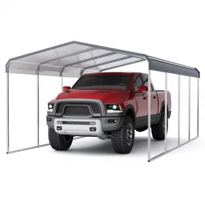 12x20 FT Heavy-Duty Metal Carport with Galvanized Steel Roof & Frame, Rust-Resistant, Weatherproof, Stable Base, Easy Assembly, Outdoor Vehicle Shelter