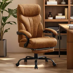 Comfortable Office Desk Chair 500 LBS, Big and Tall Office Chairs with Footrest, 90-155°Recline Executive Leather Gaming Chair for Heavy People, Long Hours, Brown
