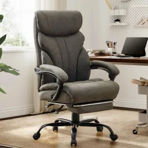 Comfortable Office Desk Chair 500 LBS, Big and Tall Ergonomic Office Chairs with Footrest, 90-155°Recline Executive Leather Gaming Chair for Heavy People, Long Hours, Gray