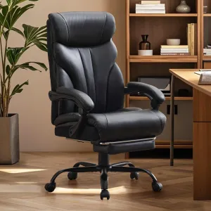 Comfortable Office Desk Chair 500 LBS, Big and Tall Office Chairs with Footrest, 90-155°Recline Executive Leather Gaming Chair for Heavy People, Long Hours, Black
