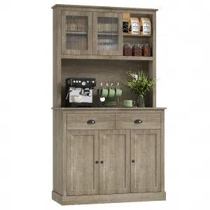 Farmhouse 71" Freestanding Pantry Cabinet with  Drawers and Adjustable Shelves, Grey