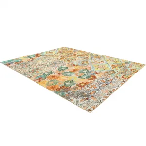 Washable Floral Medallion Print Low Pile Non-Slip Area Rugs Boho Vintage Large Accent Rug Floor Carpet for Living Room Bedroom Office Dining Room, Colorful Multi, 8'x10'