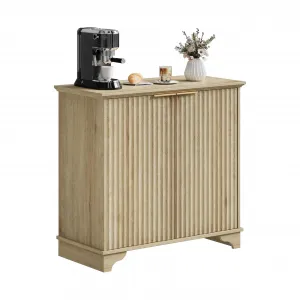 Coffee Bar Cabinet, Modern Farmhouse Kitchen Storage Cabinet With Fluted Doors, Sideboard Buffet Cabinet With Adjustable Shelves, for Kitchen, Dining Room, Living Room, Oak