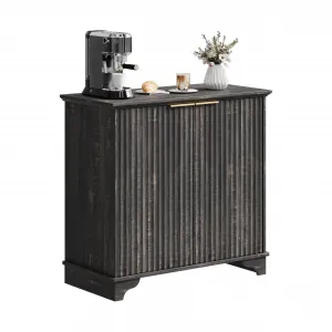 Coffee Bar Cabinet, Modern Farmhouse Kitchen Storage Cabinet With Fluted Doors, Sideboard Buffet Cabinet With Adjustable Shelves, for Kitchen, Dining Room, Living Room, Dark Oak