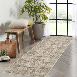 Washable Runner Rug 2x6 Runner Rug Indoor Low Pile Entryway Runners Vintage Distressed Hallway Runner Rug Non Slip Foldable Accent Carpet Oriental Floral Kitchen Laundry Rug Runner Beige