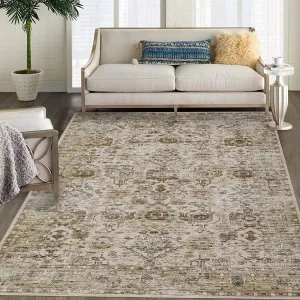 Washable Rugs 5x7 Rug Non Slip Backing Ultra-Thin Vintage Floral Area Rug Beige for Living Room Bedroom Home Office