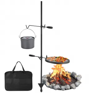 Campfire Grill Grate, 13.4" Open Fire Grate Fire Pit, Portable Campfire Barbecue Rack, Grill Cooking Equipment for Camping Outdoor Camp Fire with Height Adjustable Swivel Grill Grate and Hanger Rod