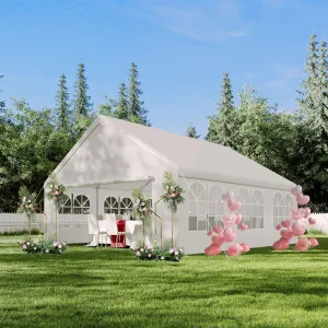 20' x 20' Party Tent Heavy Duty Wedding Tent Outdoor Canopy Event Shelters White, Galvanized Steel Frame, Removable Sidewall Windows