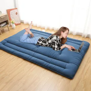 Futon Mattress Japanese Floor Mattress Full Size, Roll Up Sleeping Mattress for Floor, Japanese Style Floor Bed Foldable Floor Mattress Tatami Mat for Camping Travel, Navy Blue