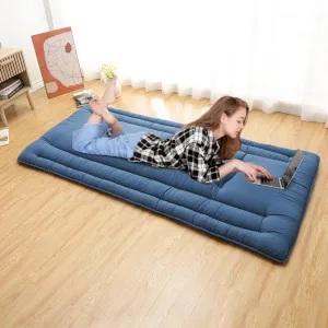 Twin Size Futon Mattress, Japanese Floor Mattress Floor Bed for Kids Adults Roll Up Sleeping Mattress, Tatami Mat Dorm Floor Mattress Pad for Easy Storage, Navy Blue