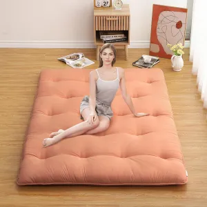 Japanese Futon Floor Mattress, Futon Mattress Full Size Foldable Floor Bed Mattress, Tatami Mat for House Guest Dorm Roll Up Sleeping Floor Mattress, Coral