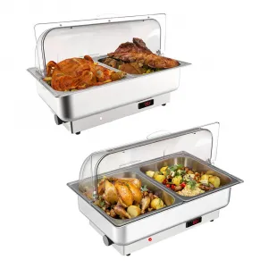 2 Pack Electric Chafing Dishes Buffet Set 2 x 4.5 QT Size, NSF Stainless Steel Roll Top Catering Chafer Server Food Warmer with Cover for Party Wedding Banquet