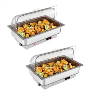 Electric Chafing Dishes 2 Pack Buffet Set 9 QT Full Size, NSF Stainless Steel Roll Top Catering Chafer Server Food Warmer with Cover for Party Wedding Banquet