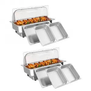 Electric Chafing Dishes 2 Pack Buffet Set,Roll Top Catering Chafer Server Food Warmer with Cover and 1 Full-size Pan & 2 Half-size Pans for Party Wedding Banquet