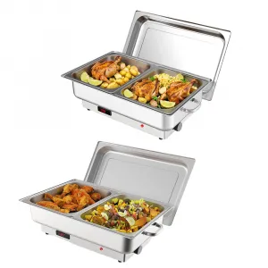2 Pack Electric Chafing Dish Buffet Set, 2 x 4.5QT Food Servers and Warmers, Stainless Steel Commercial Catering Food Warmers with Temperature Control Display for Weddings, Parties and Festivals