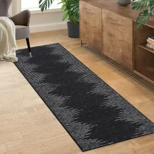 Washable Rugs Geometric Diamond Stripes Area Rug for Living Room Bedroom Office Nursery Contemporary Distressed Area Rug Low Pile Neutral Soft Rug Non Slip Entryway Rug Black 2'x6'