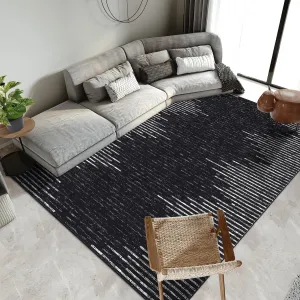 Washable Area Rug 5x7 Rug for Living Room Stripe Printed Black Rug Low Pile Bedroom Rug Modern Area Rugs Soft Non Slip Throw Rugs Stain Resistant Carpet for Classroom Dining Room Black 5'x7'