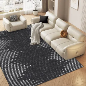 Washable Rugs Geometric Diamond Stripes Area Rug for Living Room Bedroom Office Nursery Contemporary Distressed Area Rug Low Pile Neutral Soft Rug Non Slip