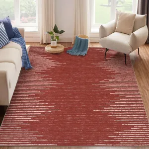 Washable Rugs 9 x 12 Rug for Living Room Farmhouse Area Rug for Bedroom large Rug Striped Modern Non Slip Carpet Stain Resistant Throw Rugs for Dining Room Office Classroom, Red