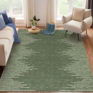 Modern Rug 9x12 Rugs for Living Room Washable Area Rug Striped Farmhouse Rug for Bedroom large Area Rug Non Slip Carpet Stain Resistant Throw Rugs for Dining Room Office Classroom, Green