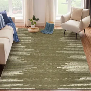 10x13 Area Rug for Living Room Washable Rugs Farmhouse Rug for Bedroom large Rug Modern Non Slip Carpet Stripe Stain Resistant Throw Rugs for Dining Room Office Classroom, Brownish Green