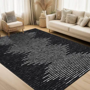 10x13 Large Area Rug Black-Middle Striped, Modern Striped Washable Carpet for Living Room Bedroom Nursery, Soft Non-Slip Minimalistic Floor Cover