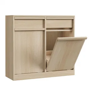 Double Trash Cabinet Tilt Out, Freestanding Trash Can Cabinet with 20 Gallon Storage, Hidden Pet-Proof Garbage Bin Cabinet Laundry Hamper for Kitchen Dining Room Living Room