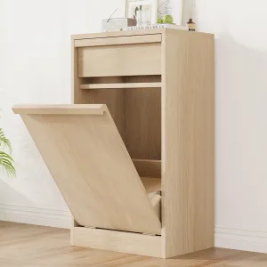 Trash Cabinet Tilt Out, Freestanding Trash Can Cabinet with 10 Gallon Storage, Hidden Pet-Proof Garbage Bin Cabinet Laundry Hamper for Kitchen Dining Room Living Room