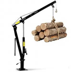 Hydraulic Pickup Truck Crane - 2000 lbs Capacity Folding Truck-Mounted Bed Crane, Steel Jib Crane Hoist with 360° Swivel for Lifting Goods in Construction and Factories