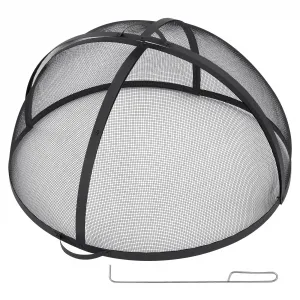 Outdoor Fire Pit Spark Screen Cover Accessory - 30 Inch Round Heavy Duty Stainless Steel Ember Cover with Heavy Duty Hinges, Flaky Black Design for Patio Backyard