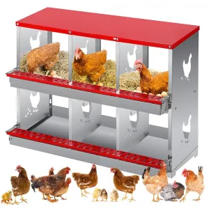 6 Compartment Chicken Nesting Box - Heavy Duty Metal Coop with Roll Away Egg Collection, Perch, Lid Cover for Egg Protection - Wall Mount/Free Standing Nest Box for Chickens, Hens, Ducks