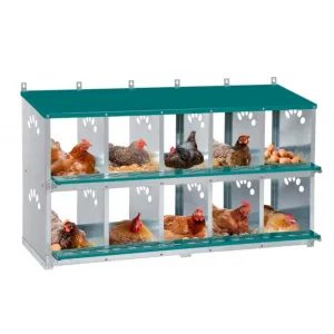 10-Compartment Metal Nesting Box – Heavy-Duty Roll Away Egg Design w/Perch & Cover for Poultry Wall/Floor Mount, Green