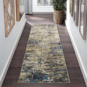 Hallway Runner Rug 2x6 Feet Modern Abstract Washable Runner Rug, Non-Slip Stain Resistant Area Rug Contemporary Aesthetic Kitchen Mat Entryway Carpet Rug for Bedside, Navy/Taupe